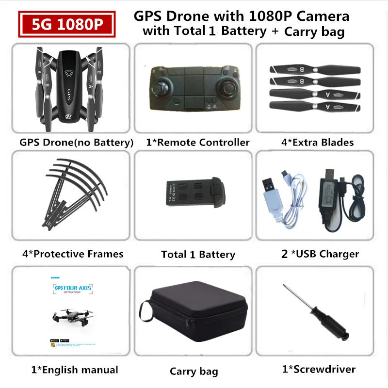 Радиоуправляемый Дрон S167 gps Дроны с 720 P/1080 P 2,4G/5G WiFi FPV HD широкоугольная камера складной селфи Квадрокоптер VS E58 Дрон игрушки - Цвет: 5G-5MP-Carry Box 1