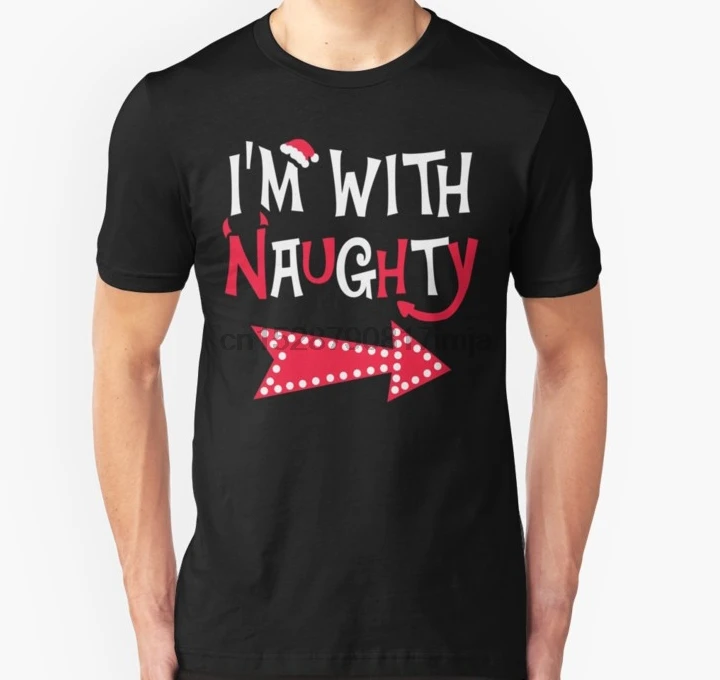 Мужская футболка Im with Naughty забавная Рождественская подходящая для пар (3) женская