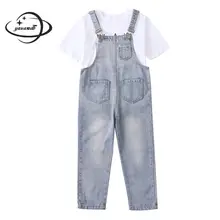 Детские комбинезоны, весенне-осенние комбинезоны для девочек, штаны, одежда, свободная однотонная удобная мягкая детская одежда с карманами, h44