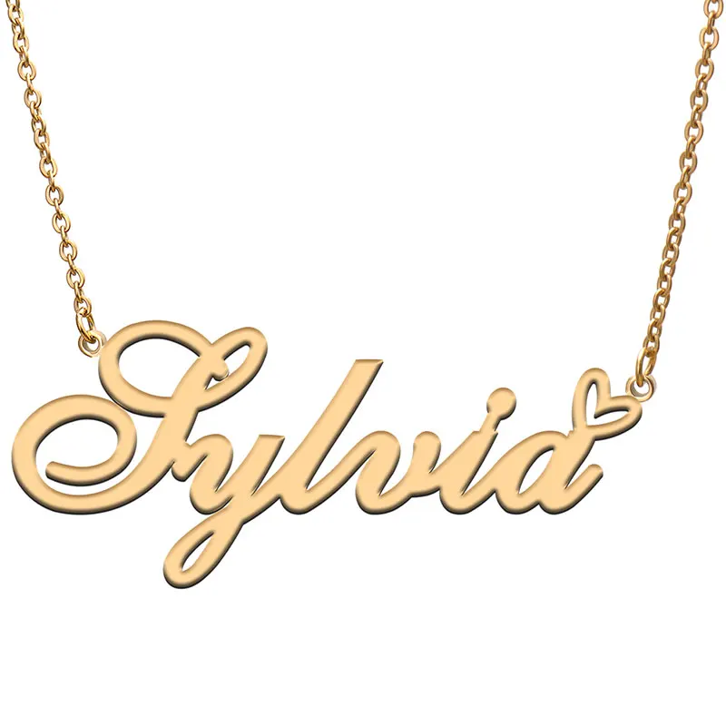 

Sylvia Name with Heart Necklace for Women Stainless Steel Jewelry Nameplate Pendant Femme Mother Child Girls Gift