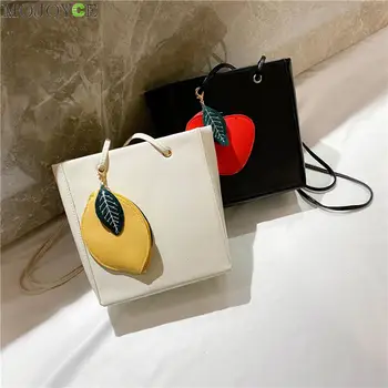 

Casual PU Leather Shoulder Bag Classic Texture Creative Design Chic Women Fruit Pendant Large Capacity Shopping Pouch