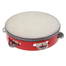 Тамбурин Beat ручная барабанная круглые кольца овчина перкуссия детская игрушка подарок красный