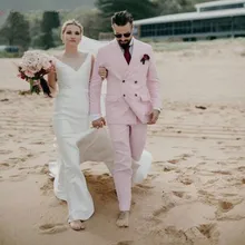Двубортное розовое белье мужские костюмы набор пляжные свадебные смокинги для жениха одежда из 2 предметов костюм мужские приталеные блейзеры Terno