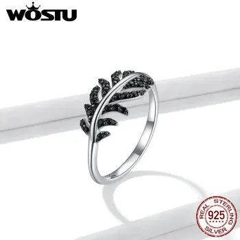 

WOSTU Wedding Minimalist Ring 925 Sterling Silver Retro Feather Ring For Women Anniversary Fashion Silver Jewelry Gift FNR131