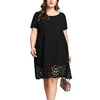 Xl-5xl Plus Size Fashion Women Elegant Dresses Loose Solid Short Sleeve O-neck Hollow Out Casual Dress Vestido Mujer ► Photo 1/6