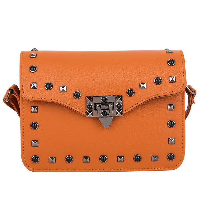 

2019 New Style Korean-style Versatile Shoulder Bag WOMEN'S Bag Rivet Solid Color Square Sling Bag Pu Casual Shoulder Bag