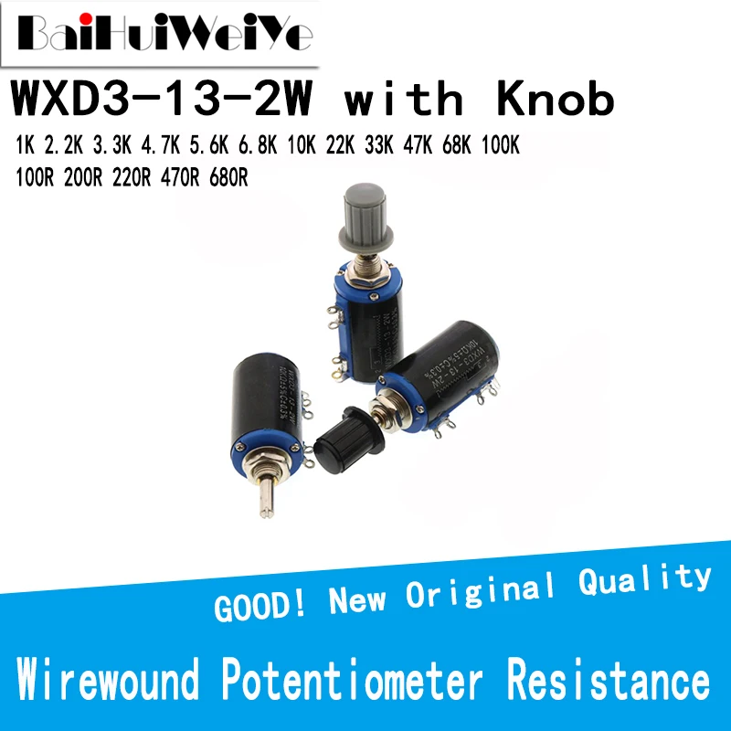 WXD3-13-2W Wirewound Potentiometer Resistance 100R 470R 1K 4.7K 6.8K 10K 22K 47K 100K Ohm Linear Rotary Potentiometer WXD3 13 2W