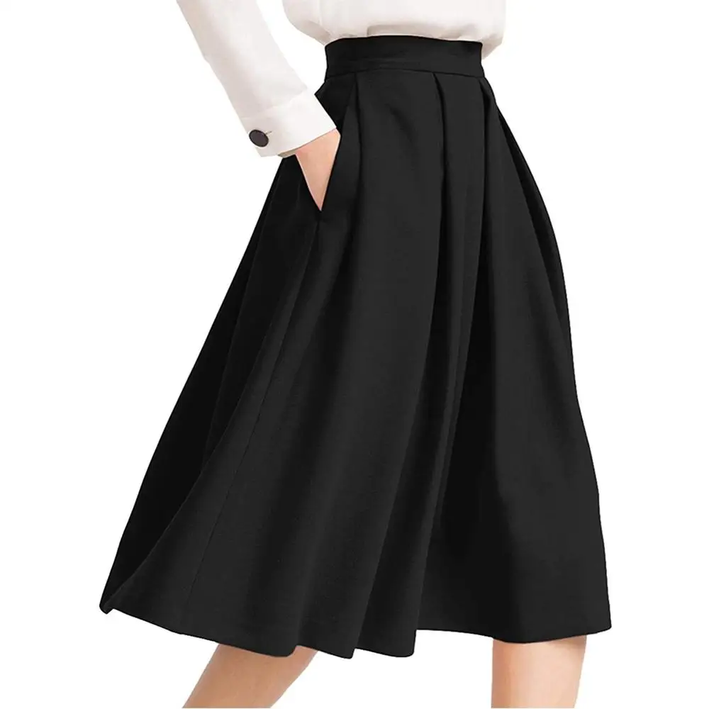 

Women's High Waist Flared Skirt Pleated Midi Skirt with Pocket A-line skirt Halloween Performance