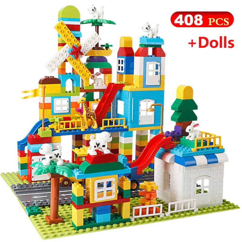

408PCS Train Town Series Compatible Duploed Building Blocks DIY Assembly Bricks Big Size Marble Race Run Block Toys Xmas Gift
