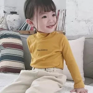 Одежда для малышей 2, 3, 4, 5, 6 лет, для малышей, г., осенняя футболка с длинным рукавом для маленьких девочек, детские футболки с высоким воротником для девочек футболки для девочек - Цвет: Цвет: желтый