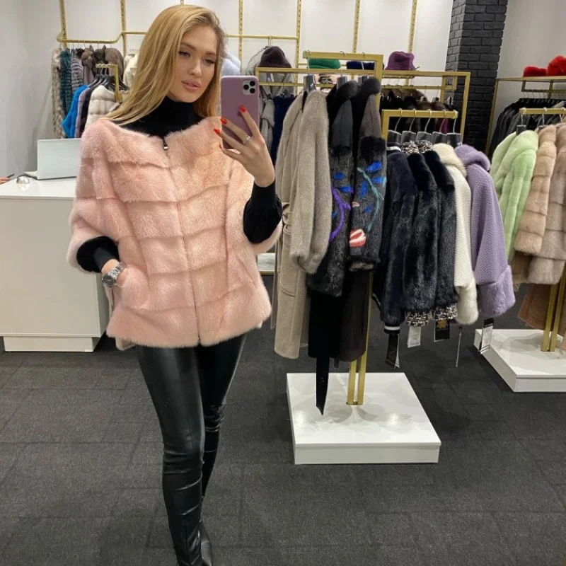 FURSARCAR 2021 Brand New Real Mink Fur Jacket Natural Mink Fur Coat Silm Female Top Fashion Thick Warm Winter Women Overcoat