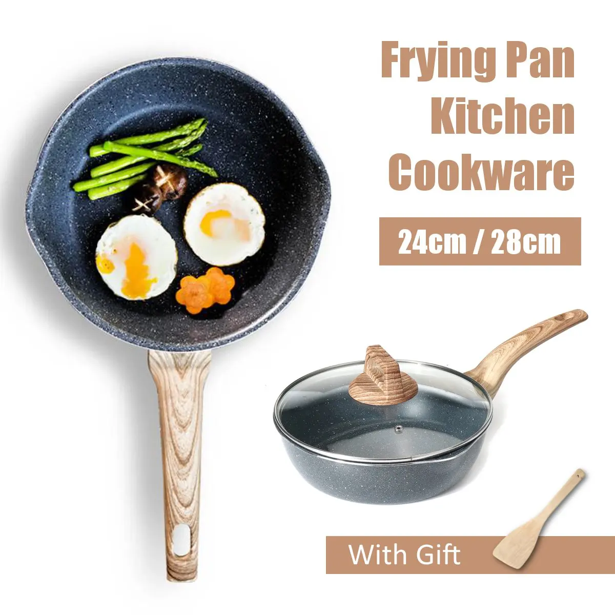 24/28cm Medical Stone Frying Pan Nonstick Multi-purpose Pancake Steak Frying Pan Kitchen Saucepan Skillet Griddle Cooking Tools