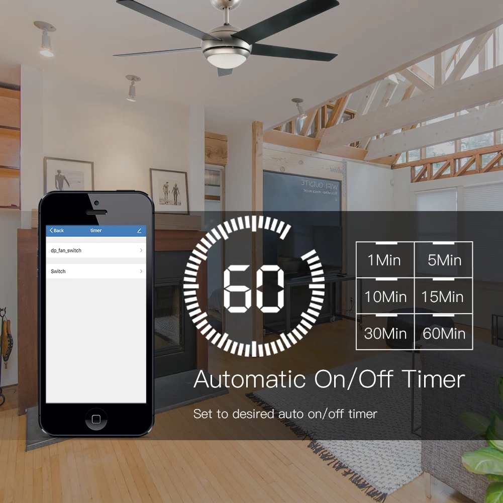 WiFi Smart Ceiling Fan Light Lamp Wall Switch Smart Life/Tuya APP Remote Various Speed Control Works with Alexa Echo Google Home