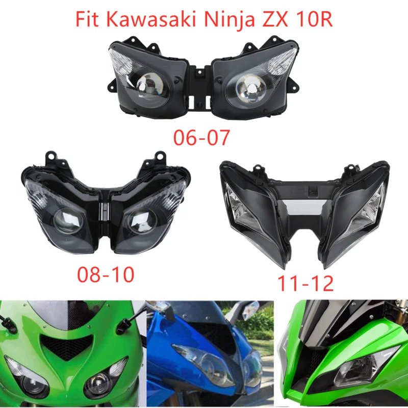 Мотоцикл черный передняя фара для Kawasaki Ninja ZX-10R ZX10R 2006-2007 2011-2012