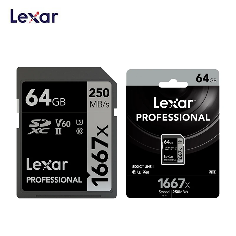 Lexar 1667x sd-карта UHS-II C10 64 Гб 128 ГБ высокая скорость 250 МБ/с./с 256 ГБ V60 U3 карта памяти для 3D 4K HD видеокамеры - Емкость: 64GB