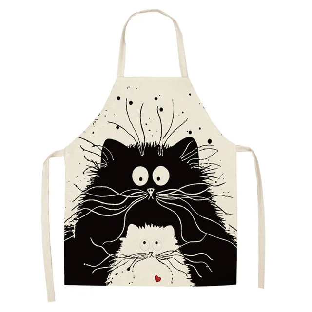 1Pcs Kitchen Apron Cute Cartoon Cat Printed Sleeveless Cotton Linen Aprons for Men Women Home Cleaning Tools WQTF14