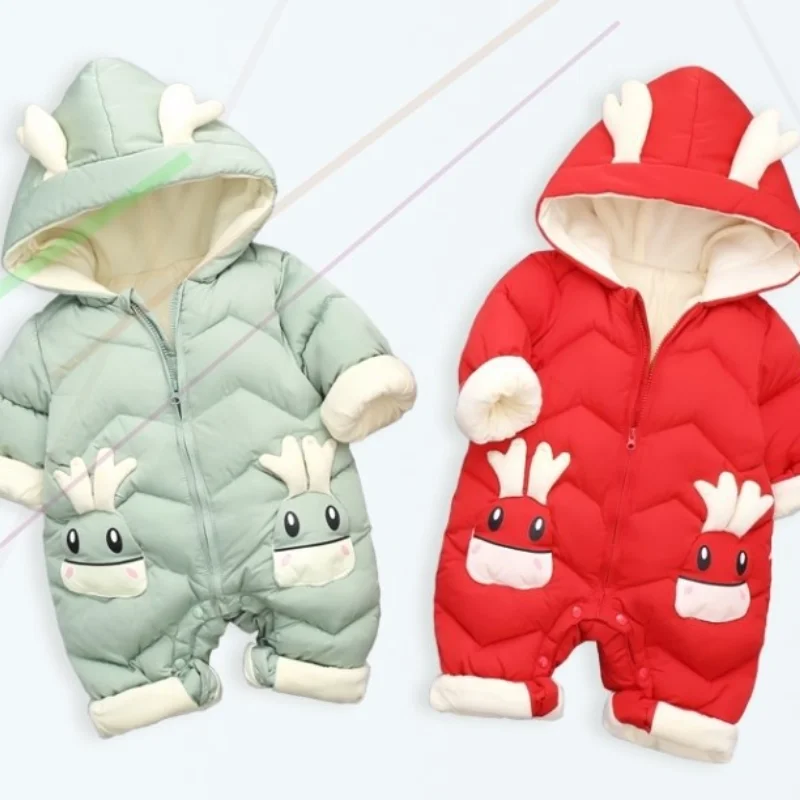 Snowsuit dos Desenhos Macacão da Criança Terno de Neve do Bebê Inverno Bebê Animados Gado Grosso Quente Recém-nascido Menina Menino Macacão 1 grosso de desenhos animados para meninas e