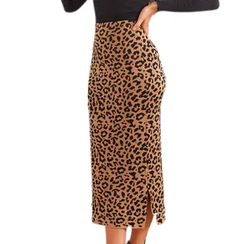 

Womens Sexy High Waist Vintage Leopard Printed Irregular Midi Long Bodycon Skirt Side Split Stretch Cocktail Party Clubwear L9BE