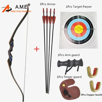 

1PC 56" Archery Recurve Bow Arrow Hunting Longbow Wooden Riser Target Kit for Shooting 20-50lbs and Protective Accessories