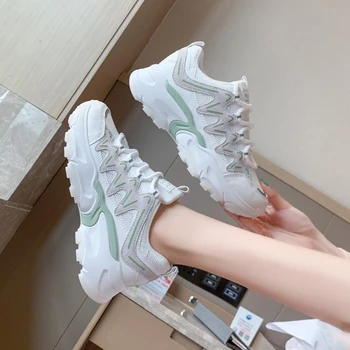 

2020 Autumn Chunky Sneakers For Women Ulzzang Platform Fashion Woman Casual Shoes Running Trainers Female Green Dad Shoes 5cm