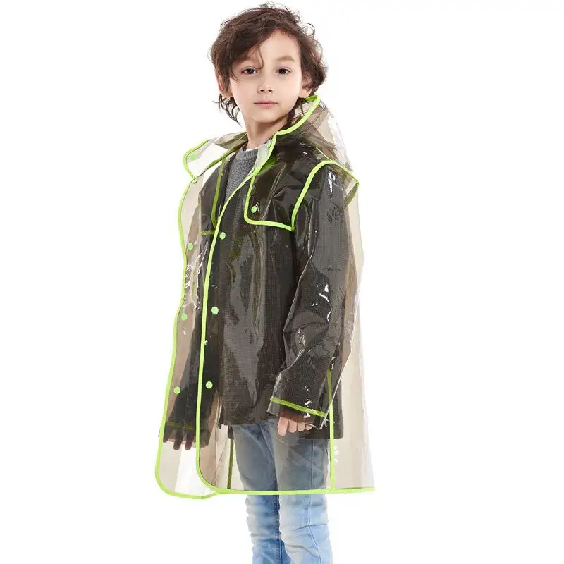 

1PCS Transparent Green Raincoat for Children Rainwear Rain Cover For 4-10 Years Children Outdoor Hiking Travel Rain Gear Coat