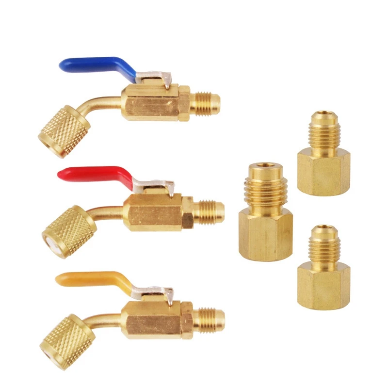 

6 Pcs Air Conditioning Refrigerant Angled Compact Ball Valve 1/4 Inch for R410A R134A R12 R22 AC HVAC and R12 R22