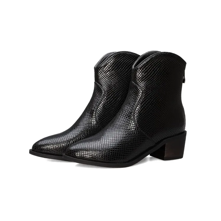 Winter Boots Women Pointed Toe Med Square Heel Zip Riding, Equestrian Snake Rome Black Gray Yellow Ankle Boots for Women Shoes - Цвет: Black