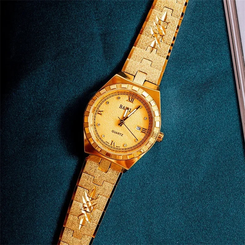 New couple watch Vietnam Shajin watch 24K gold Vintage Carved shape inlaid diamond luxury temperament waterproof
