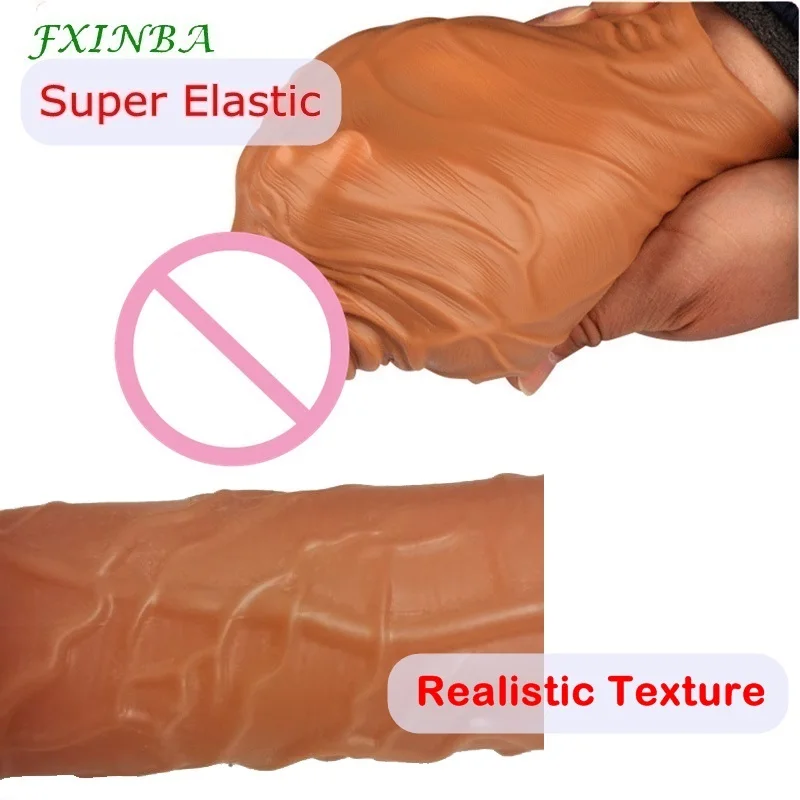 FXINBA Realistic Condoms For Men Reusable Penis Sleeve For Male Extender Dildo Enhancer Enlargement Condom Male Cock Sex Toys