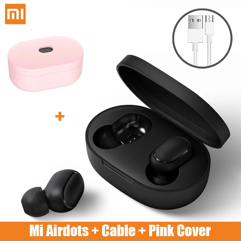 With Pink Cover Xiaomi Redmi Airdots TWS беспроводные Bluetooth наушники стерео бас с микрофоном Handsfree Bluetooth 5,0 AI управление - Цвет: With Pink Cover