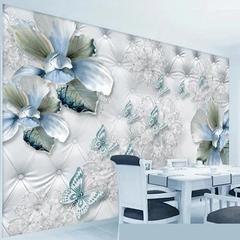 

Photo Wallpaper 3D Stereo Luxury Blue Flower Butterfly Soft Roll Jewelry Murals Living Room TV Sofa Background Wall Papers Decor