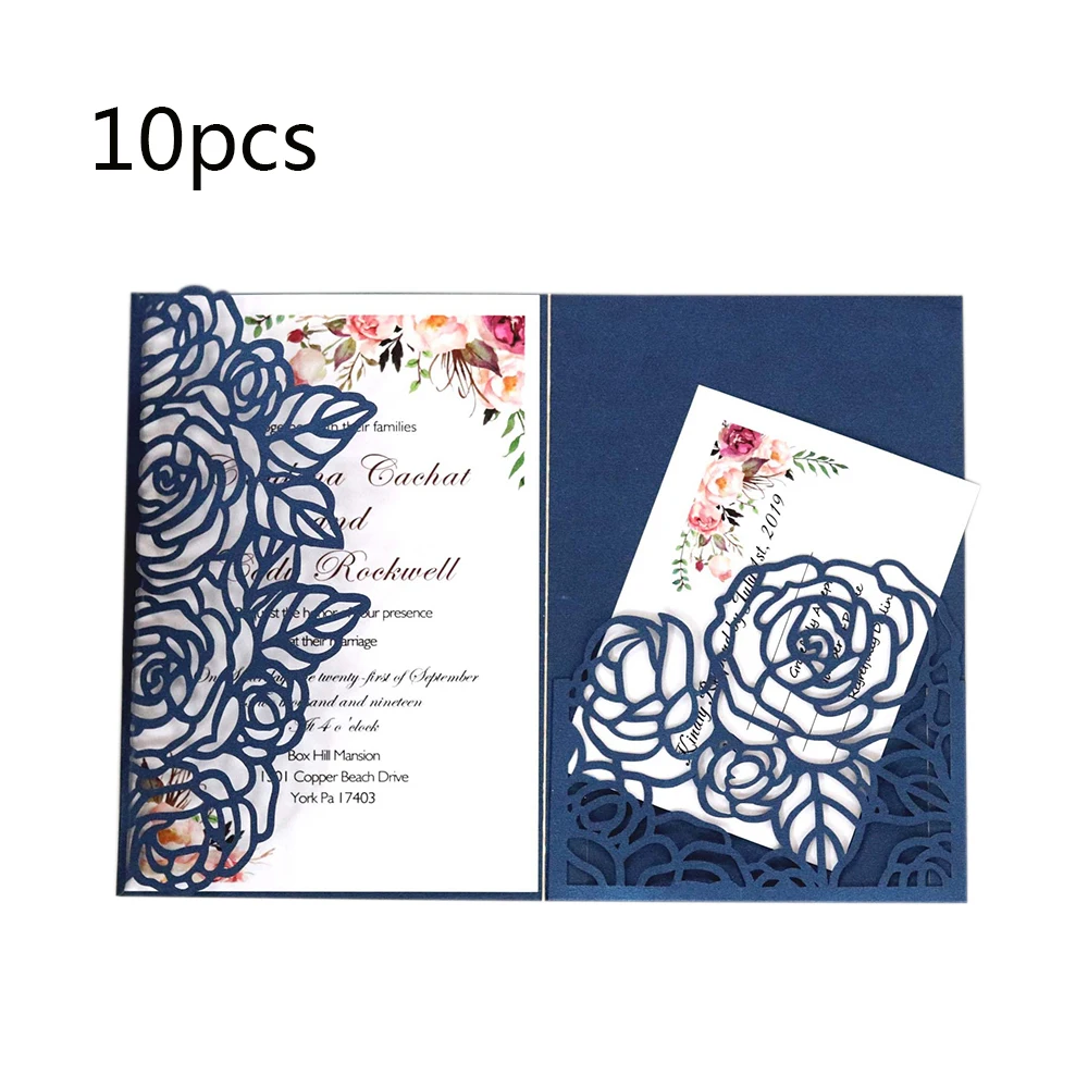  10 sets Laser Cut Hollow Rose Shape Card Romantic Wedding Invitations Birthday Party Decoration Sup - 4.00029E+12