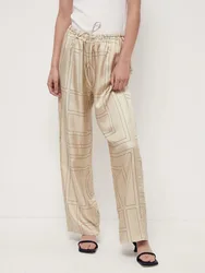 100% seda logotipo bordado casual drawstring nighty perna larga calças