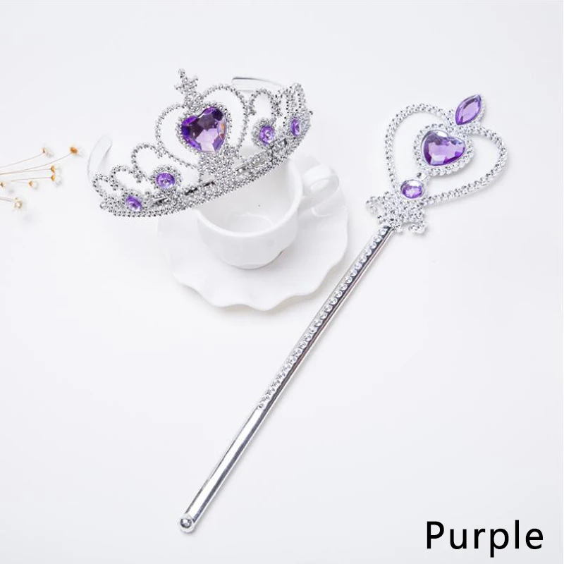 Для девочек 2 шт./компл. принцессы аксессуары для детей короны+ Эльза волшебные палочки для девочек для рождественской вечеринки, подарок на праздник - Окраска металла: Purple