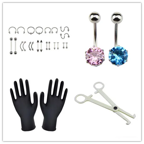 1 Set Body Piercing Kit Belly Nipple Eyebrow Lip Nose Ring Tongue Piercing Needles Jewelry Tool