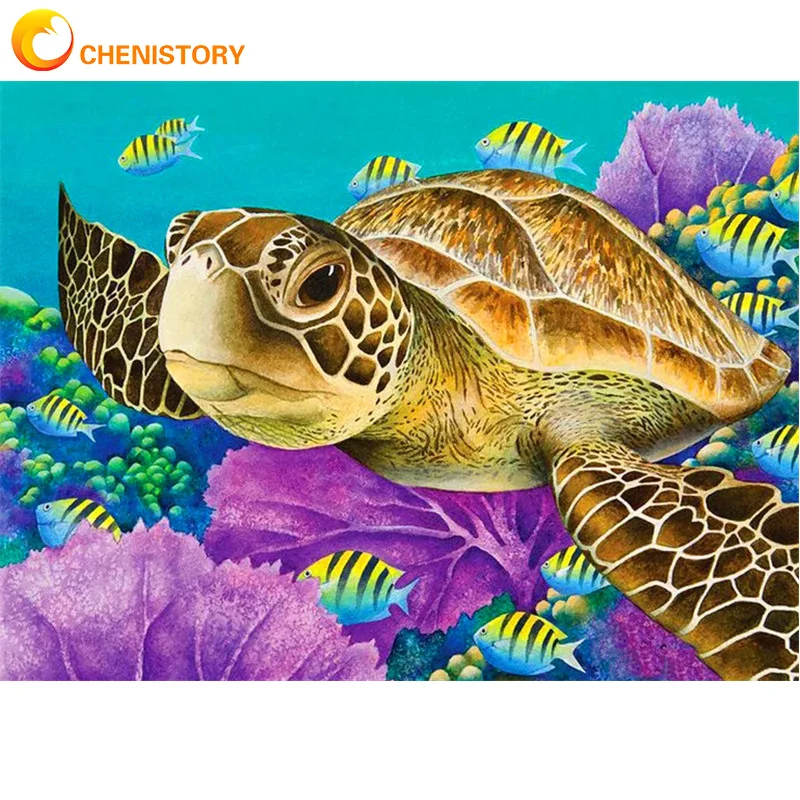 

CHENISTORY Acrylic DIY Oil Painting By Numbers For Adults Sea Turtle Drawing Coloring By Numbers Animals Handmade For Home Decor