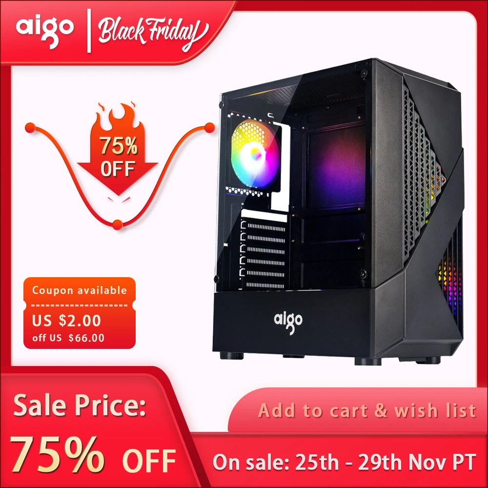 Чехол Aigo для настольного компьютера с 12 см rgb-подсветкой геймерский Настольный