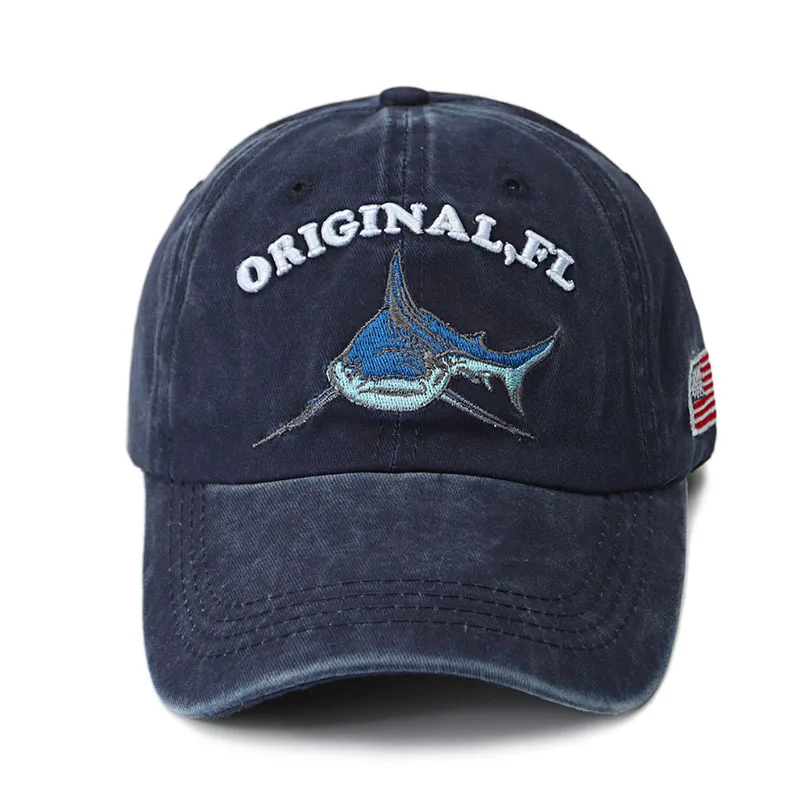 Embroidery Washed Cotton Shark Dad Hat 
