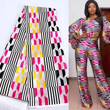 

african wax pattern stretch satin silk fabric nigerian bright color wax pattern design Soft silk for dress 30