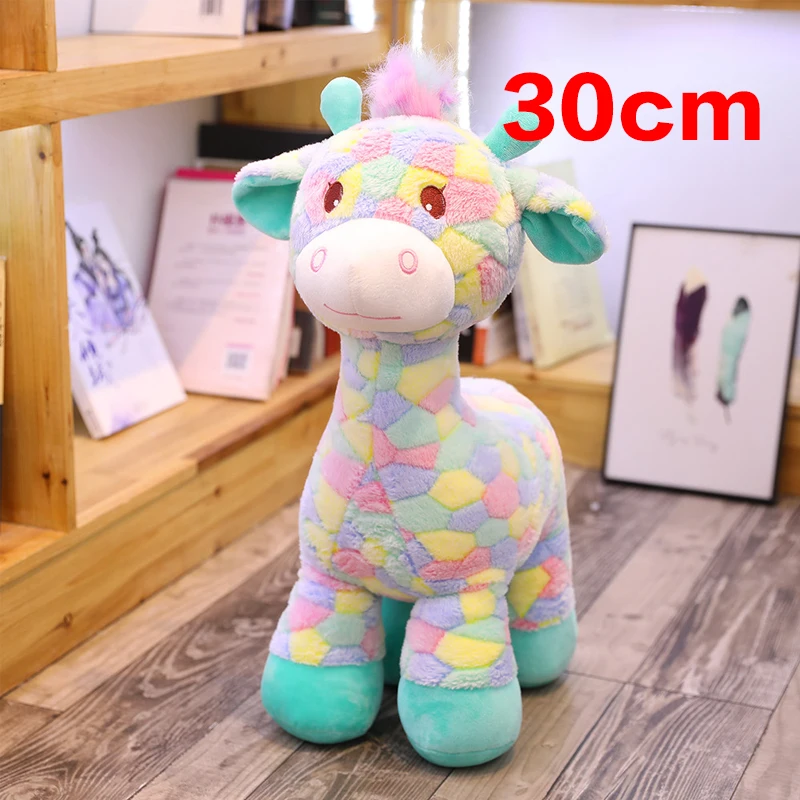 30-90 см милый красочный олень, плюшевые игрушки мультфильм животных Кукольный Жираф мягкие куклы для детей детские подарки на день рождения - Цвет: stand30cm