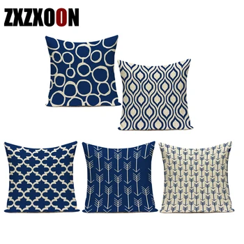 

Geometric Cushion Cover Blue Stripe Home Decor Pillow Case Cotton Line Throw Pillow Covers Decorative Sofa Bed Pillow Cover