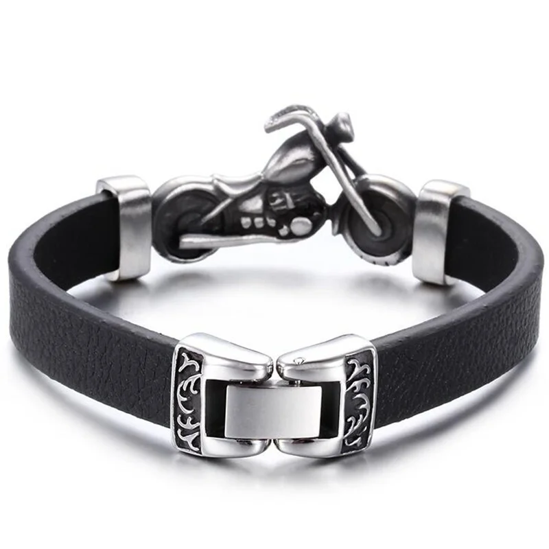 Fashion Hip Hop Rock Skull Leather Bracelet Personality Motorcycle Bike Silver Color Bracelet for Men Jewelry bracelet jewelry