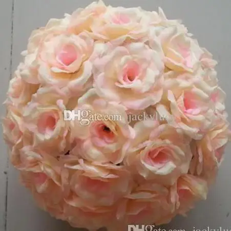 Champagne Upscale White Artificial Rose Silk Flower Ball Hanging Kissing Balls 30cm 12 Inch Dia Ball For Wedding Party Decoration Supplies - Color: Champagne