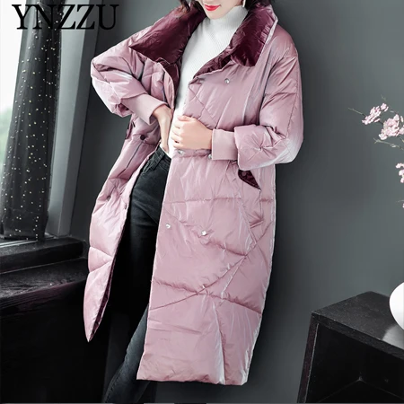 Зимний женский длинный пуховик свободный отложной воротник модная женская верхняя одежда двубортное лоскутное пальто YNZZU 9O107 Chic - Цвет: As picture show