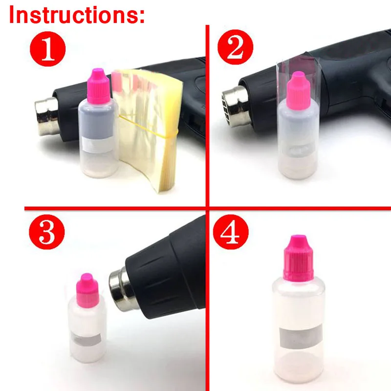 200pcs/lot Heat Shrink Tube Clear PVC Wrap Film for 5ml 10ml 15ml 20ml 30ml 50ml Plastic Bottle E Liquid Bottle Free Shpping