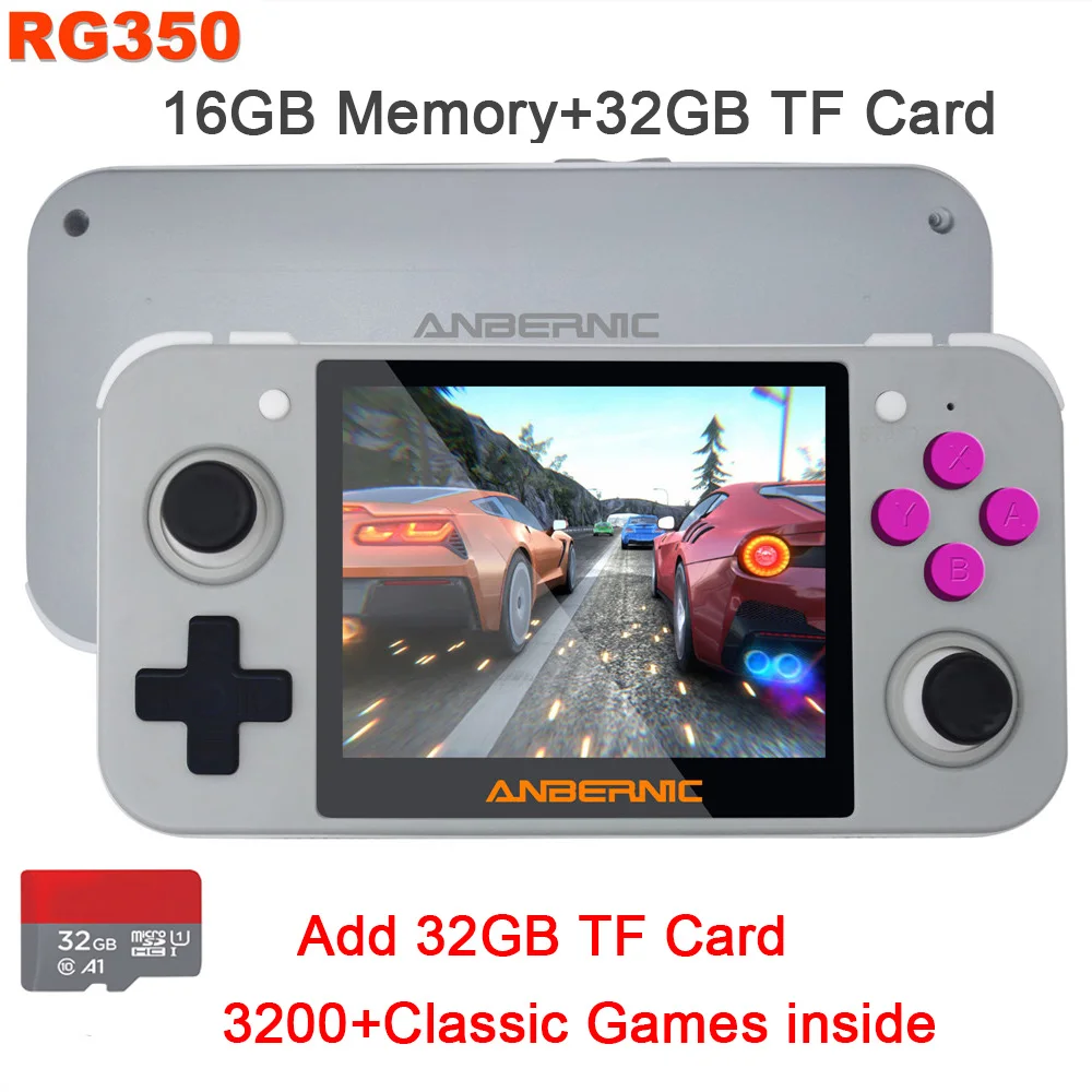 New Retro Game 350 Video Game 16GB Handheld game console MINI 64Bit 3.5 inch HD IPS Screen 32GB Card RG350 Game Player - Цвет: Gray add card