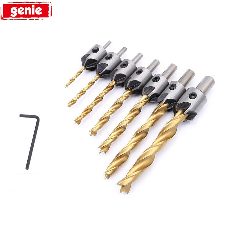 

7Pcs Flute Countersink Drills Bits Countersunk Head Drilling Bit Set Woodworking Drill 3,4,5,6,7,8,10mm