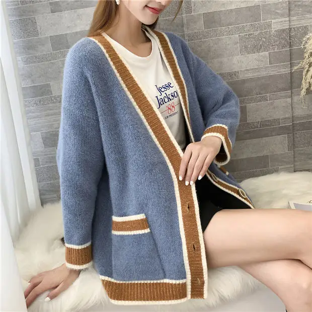 Распродажа, Blusas De Inverno Feminina, джемпер, кардиган, Feminino, 9457, вязаный кардиган с воротником, подходящим по цвету, с карманами, 70