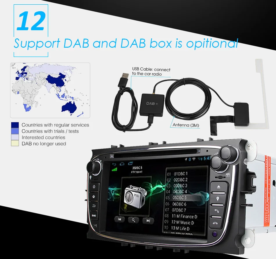 Best Eunavi Quad Core 2 Din Android 9.0 Car DVD Player Car Radio with GPS+WIFI+3G for Ford focus 2 dab Galaxy Transit Tourneo Mondeo 20