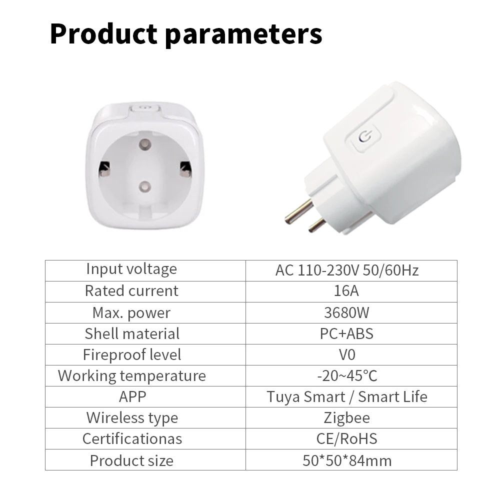 Smart Plug AXUS Tuya ZigBee EU 16A Power Monitor Timer